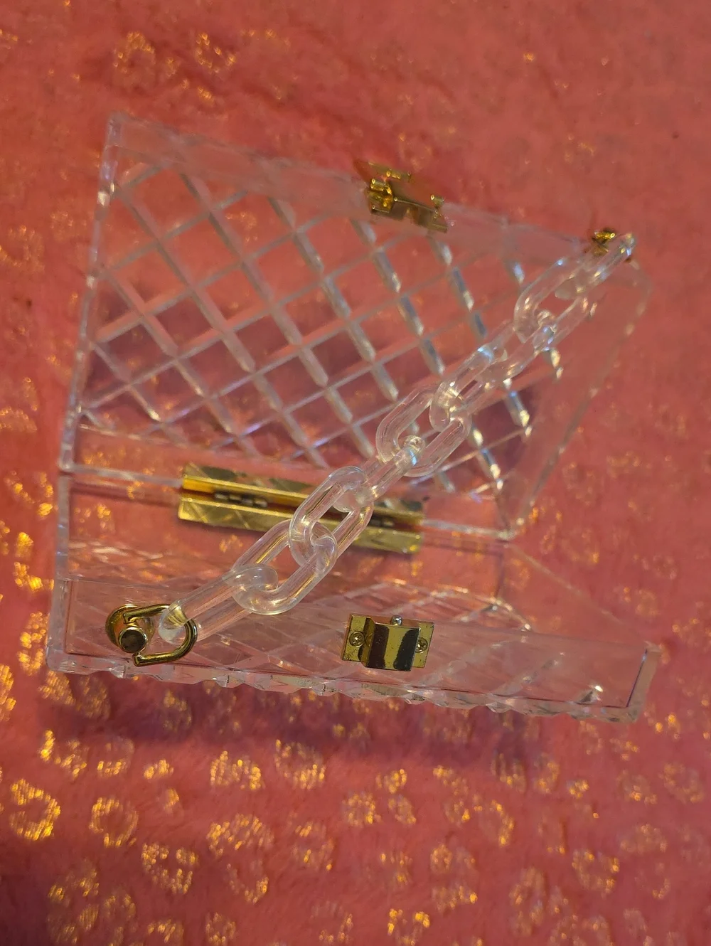 Express Clear Quilted Acrylic Wristlet with Chain Handle